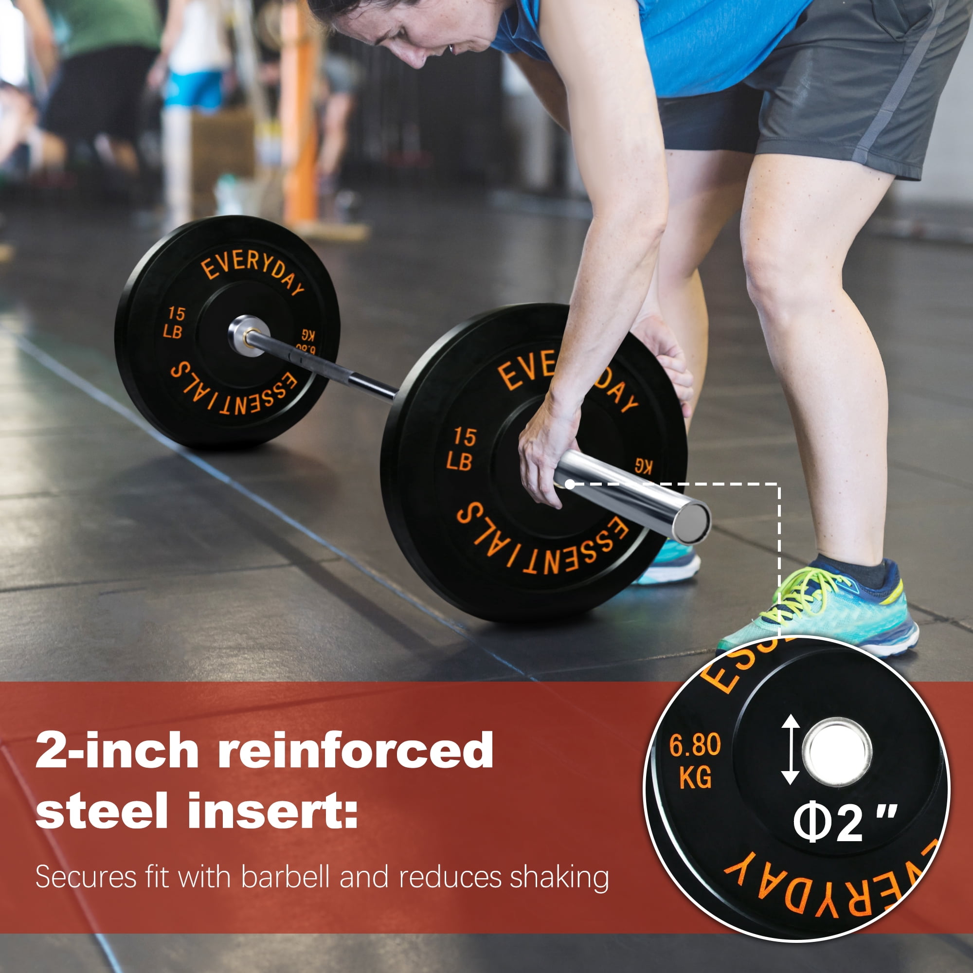FlexWave 2-Inch Olympic Bumper Weight Plate，with Steel Hub, Black, Multiple Sizes，Single & Pair, for Strength Training & Home Gym