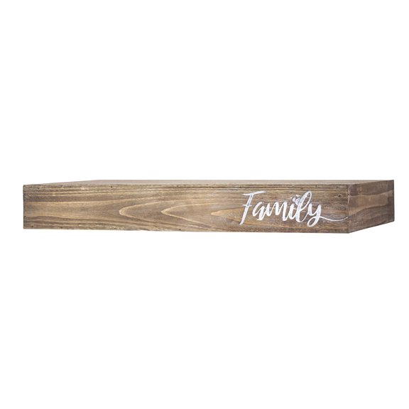 American Art Decor Floating Wall Shelf for Bedroom, Living Room, Bathroom – Walnut Wood Finish with “Family" Text Engraving (3.25" H x 24.25" L x 10.25" D)