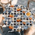 thumbnail image 2 of Thanksgiving Pumpkin Round Tablecloth, Fitted Table Cover with Elastic for 45"-54" Round Tables, Fall Daisy Rustic Leaves Black Plaid Table Cloth Outdoor Indoor Dinning Party Waterproof Tablecloths, 2 of 7