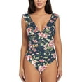 thumbnail image 2 of Yiaed Vintage Floral Print Women's Ruffled One Piece Swimsuit V Neck Swimwear Slimming Monokini for Woman-Large, 2 of 8