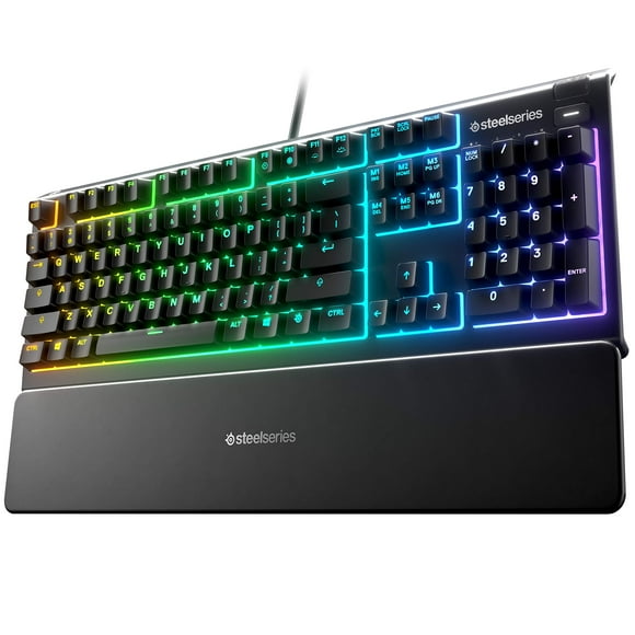 SteelSeries Apex 3 RGB Gaming Keyboard â 10-Zone RGB Illumination â IP32 Water Resistant â Premium Magnetic Wrist Rest (Whisper Quiet Gaming Switch) (Renewed)