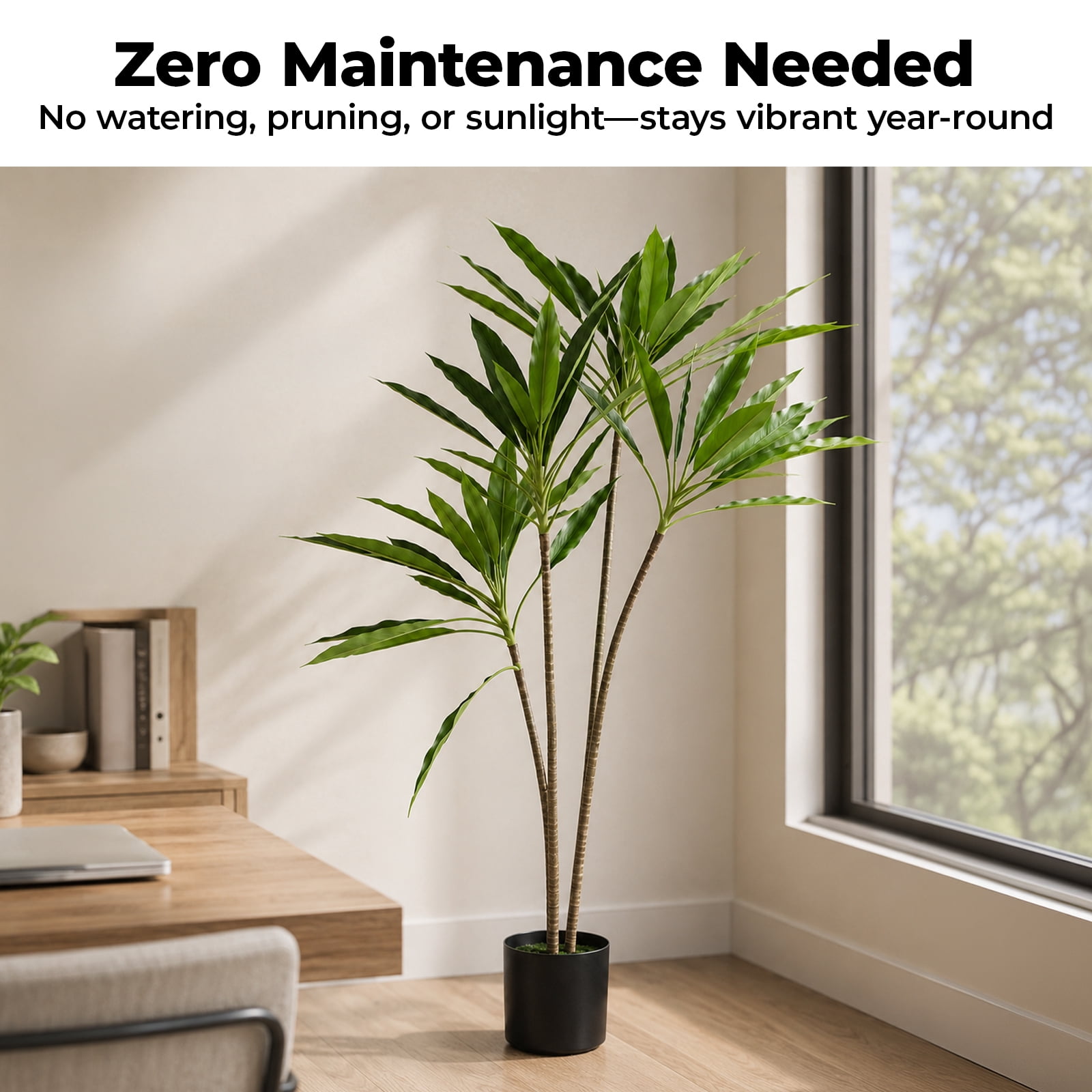 Alvantor 4.25ft Artificial Palm Tree with Realistic Leaves and Trunks for Indoor Outdoor Decor