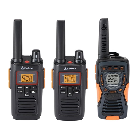 Walkie Talkies Cobra RX380 (paquete de 2) y Cobra ACXT1037R FLT