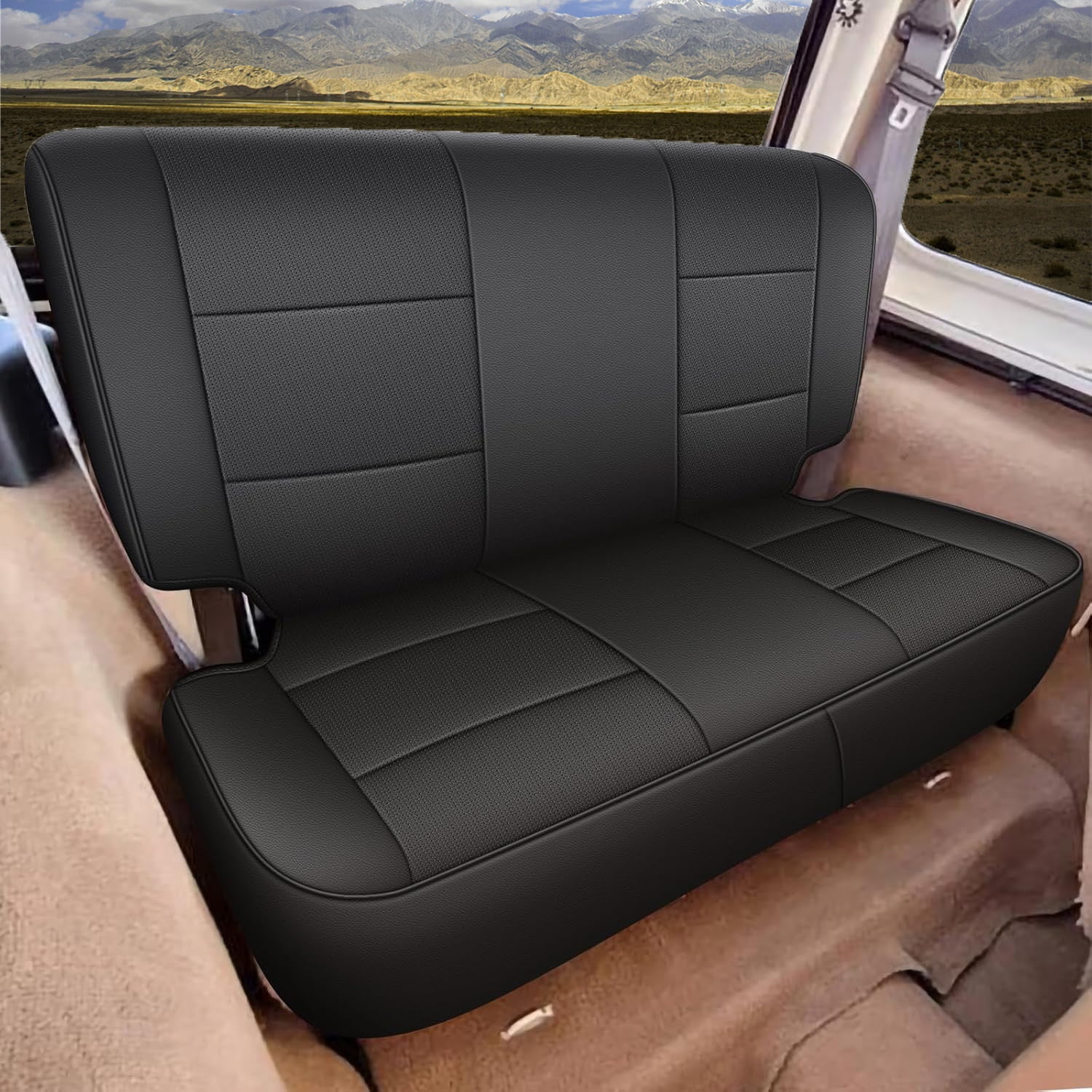 IKABEVEM Custom Fit Seat Covers for Jeep Wrangler YJ 1991-1995 Waterproof Leather Car Seats Cover Full Set（Black）