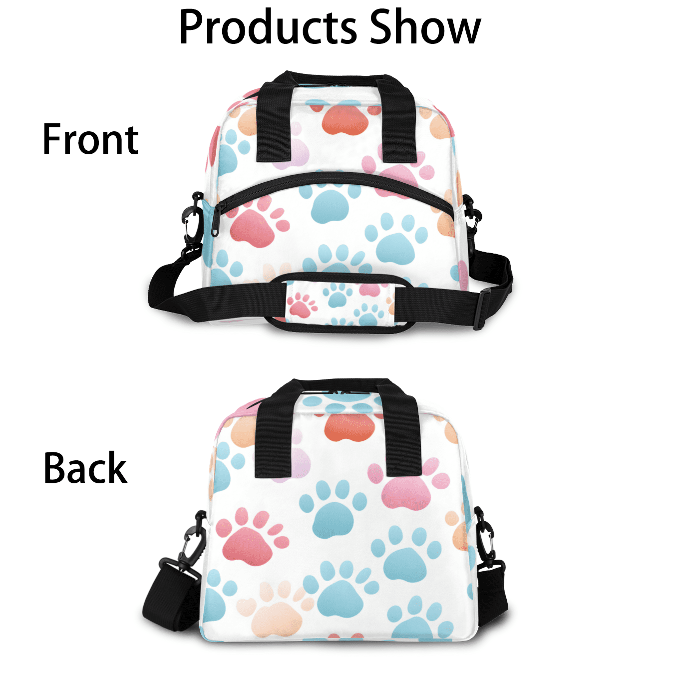 Herdesigns Dog Paw Print Insulated Lunch Bag for Women Men Adults Large Reusable Lunch Box Cute Animal Dog Paw Print Leakproof Cooler Tote Bags with Adjustable Shoulder Strap