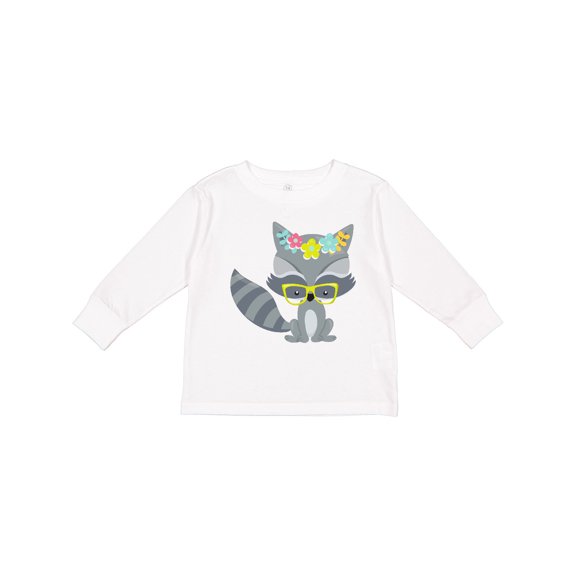 Inktastic Hipster Raccoon, Raccoon With Glasses, Flowers Boys or Girls Long Sleeve Toddler T-Shirt
