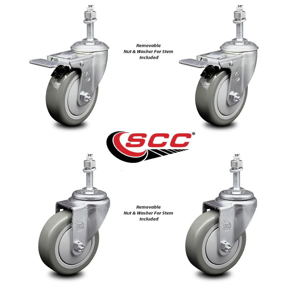 Non-Marking Polyurethane Wheel Pack of 4 Service Caster PRE20634ZN-TPU-4 Caster with 3/8 Threaded Stem 2 Size 