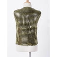 thumbnail image 6 of Fldy Kids Boys Girls Hip-hop Jazz Dance Costume Sequins Jacket Vest Waistcoat Stage Performance Party Black&Gold 140, 6 of 7