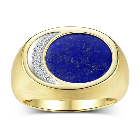 RYLOS Men's Designer Ring in Yellow Gold Plated Silver 925: Features Diamonds around Lapis  - Available  Size 11