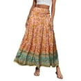 thumbnail image 2 of Junboys Women's Boho Tiered Maxi Skirt - High Waist Flowy Long Skirts for Women, Solid Color Summer Skirt for Beach & Daily,Orange M, 2 of 5