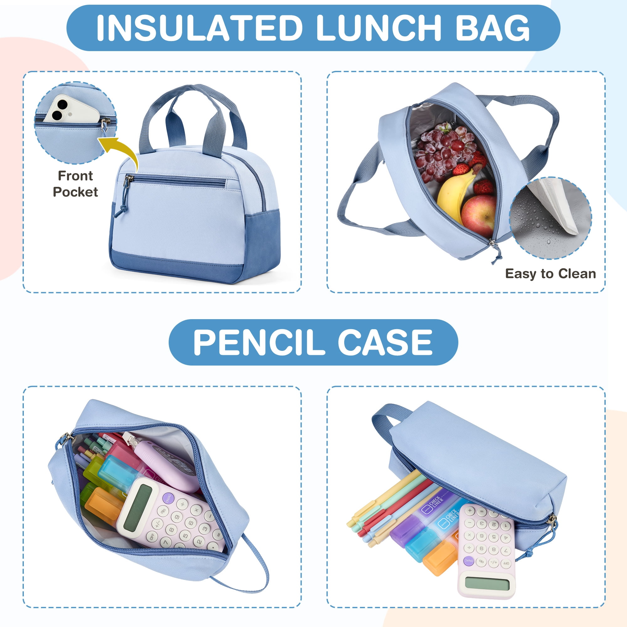 DAKIMOE 3 PCS School Backpacks for College Teens Cute Girlish Middle High School Bookbag Large Capacity Lightweight Waterproof Daypack for Students
