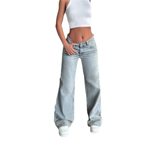 Pantalones vaqueros holgados for niña, lindos pantalones de mezclilla de talle bajo, pierna ancha, pantalones de mezclilla con bolsillos informales