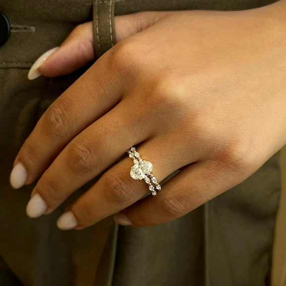 Dazzlingdaimonds Jewels 3.00 Ctw Oval Cut White Diamond Wedding Anniversary Bridal Set Ring 14K Yellow Gold Plated 925 Sterling Silver 925 Sterling Silver -8.5