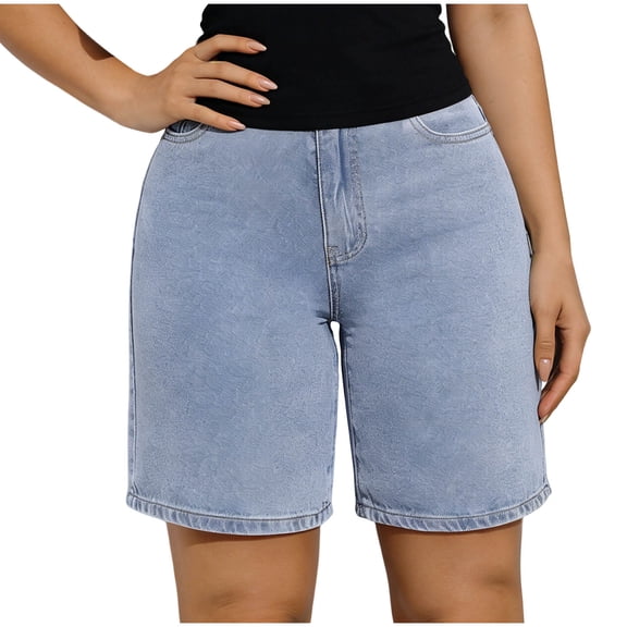 BTDECLAR Jean Bermuda Shorts for Women High Waisted Casual Long Jean Shorts Trendy Vintage Stretchy Denim Jorts with Pockets