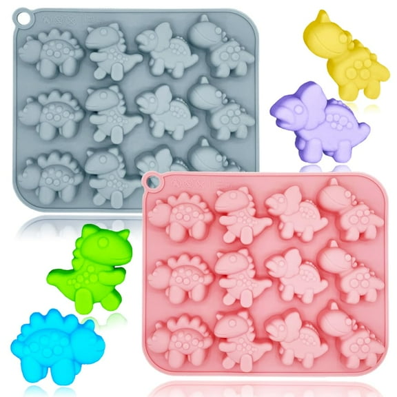 2 Pack Cute Dinosaur Silicone Molds 12 Cavity 3D Dinosaur Themed Baking Mould Tray DIY Baking Tool for Chocolate Cake Dessert Candy Mousse Pastry Handmade Soap Cupcake