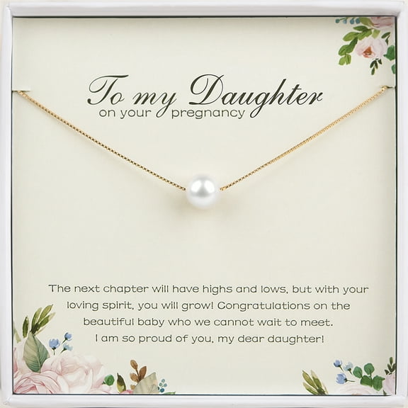 Anavia to Daughter Pregnancy Gift from Mom, Pregnancy Mom Pearl Necklace for Daughter, To My Daughter on your Pregnancy -[White Pearl   Gold Chain]