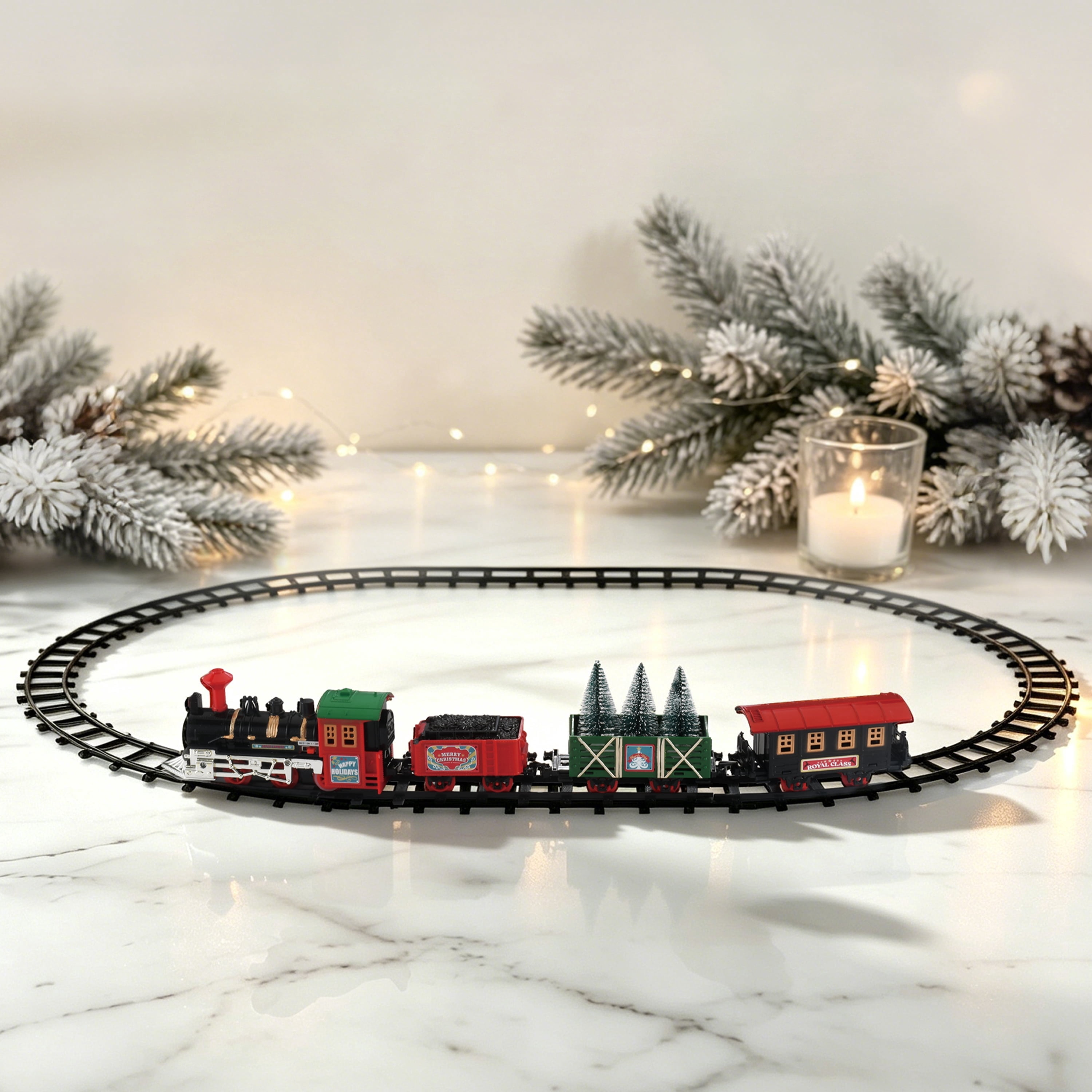Light-Up Battery-Operated Train Christmas Village Decoration Set, Multicolor, 40.9" x 29.5", by Holiday Time