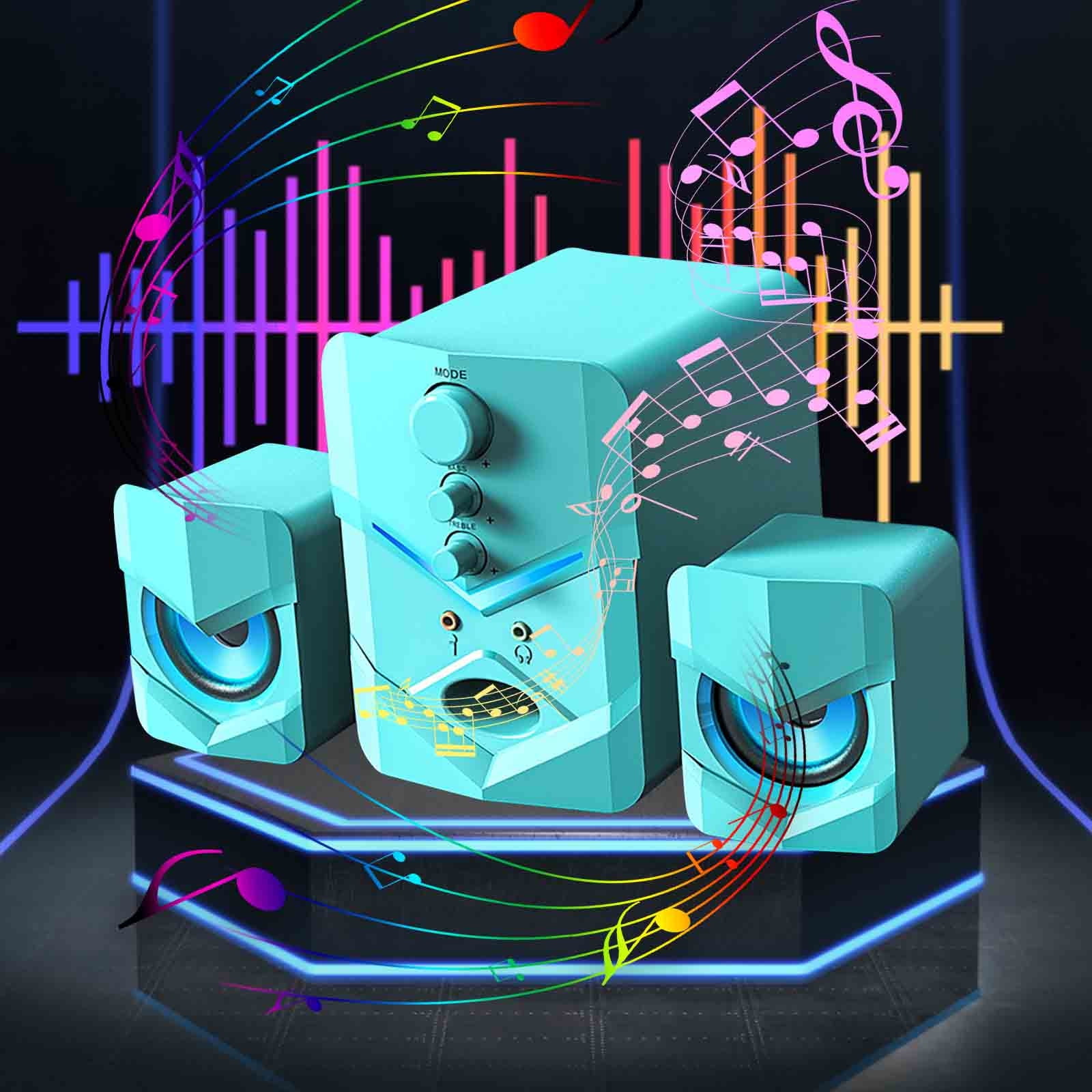 WNFJR Computer Speakers, Mini PC Speakers with Subwoofer, Desktop Speakers with RGB Lights, USB Powered, Stereo Sound, Gaming Speakers for Monitor/Laptop/Tablet