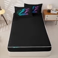 thumbnail image 4 of Castle Fairy Sport Handball Zipper Twin Comforter Sets with Fitted Sheet and 2 Pillowcases, Gradient Graffiti Splash Zipper Bedding Set, Black Teal Pink,4-Piece,Black Reversible, 4 of 6