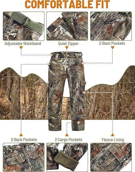NEW VIEW Kids Camo Hunting Pants Silent, Youth Hunting Clothes for Cold Winter, Camouflage Hunting Pants for Boys & Girls