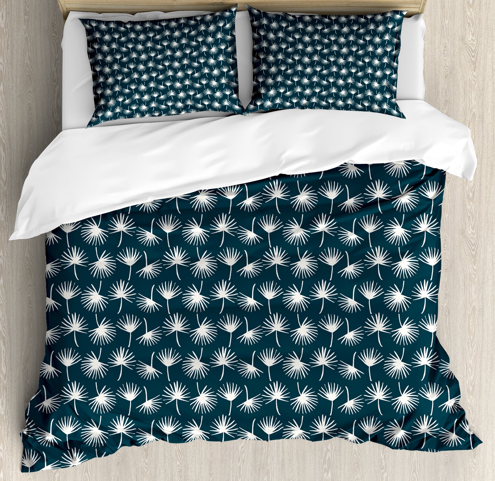 Teal Duvet Cover Set Abstract Natural Foliage Pattern In White Teal Duvet Cover Set Abstract Natural Foliage Pattern In White Dandelion Silhouettes Spring Garden Meadow Decorative Bedding With Pillow Shams