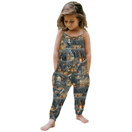 

CHANGMOO Grey Toddler Baby Girl Halloween Printed Jumpsuit Sleeveless Romper Outfits Pants Clothes 2024 New Style
