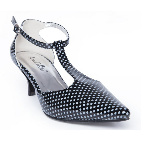 Ferwind Women's Kitten Heel T-Strap Sandals Polka-dot Assorted Colors Adult Polka-Dot Black 8