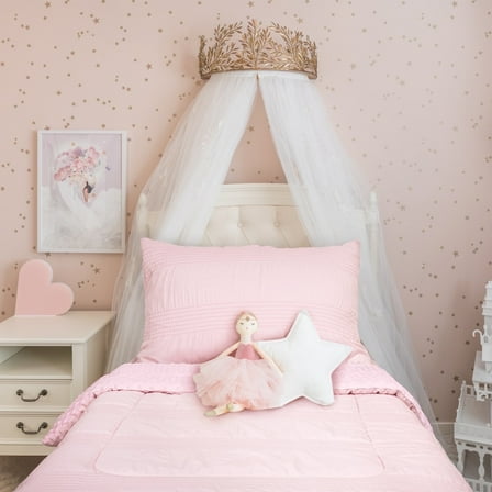 Beavtaens 4 Piece Toddler Bedding Set, Breathable and Soft Baby Sheet Set, Includes Quilted Comforter, Flat Sheet, Fitted Sheet and Pillowcase for Girls (Pink)