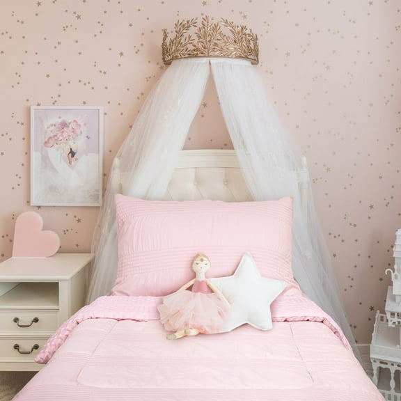 Beavtaens 4 Piece Toddler Bedding Set, Breathable and Soft Baby Sheet Set, Includes Quilted Comforter, Flat Sheet, Fitted Sheet and Pillowcase for Girls (Pink)