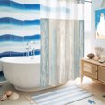 thumbnail image 6 of No Hook Shower Curtain, Slate Blue Wooden Shower Curtains for Bathroom with See Through Top Window, Farmhouse Brown Vintage Distressed Waterproof & Washable Bath Curtain Narrow 54"x78", 6 of 9