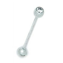 14k White Gold Cubic Zirconia 14 Gauge Barbell Body Piercing Jewelry Tongue Bar