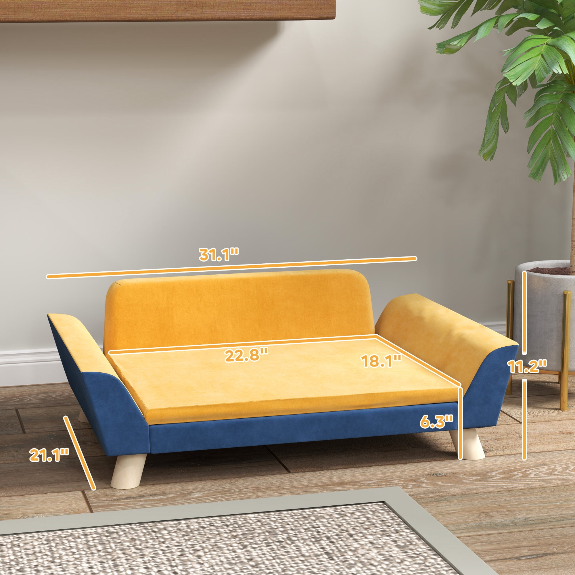 PawHut Dog Sofa Bed, Dog Couch, Pet Sofa for Small Dogs w/ Soft Cushion, Removable Washable Cover, Elevated Dog Bed Couch with Anti-Slip Foot Pads