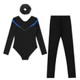 thumbnail image 4 of TiaoBug Gymnastics Leotard for Girls Long Sleeve Dance Unitard Biketard with Leggings Hair Band Set Blue&Black 8, 4 of 5