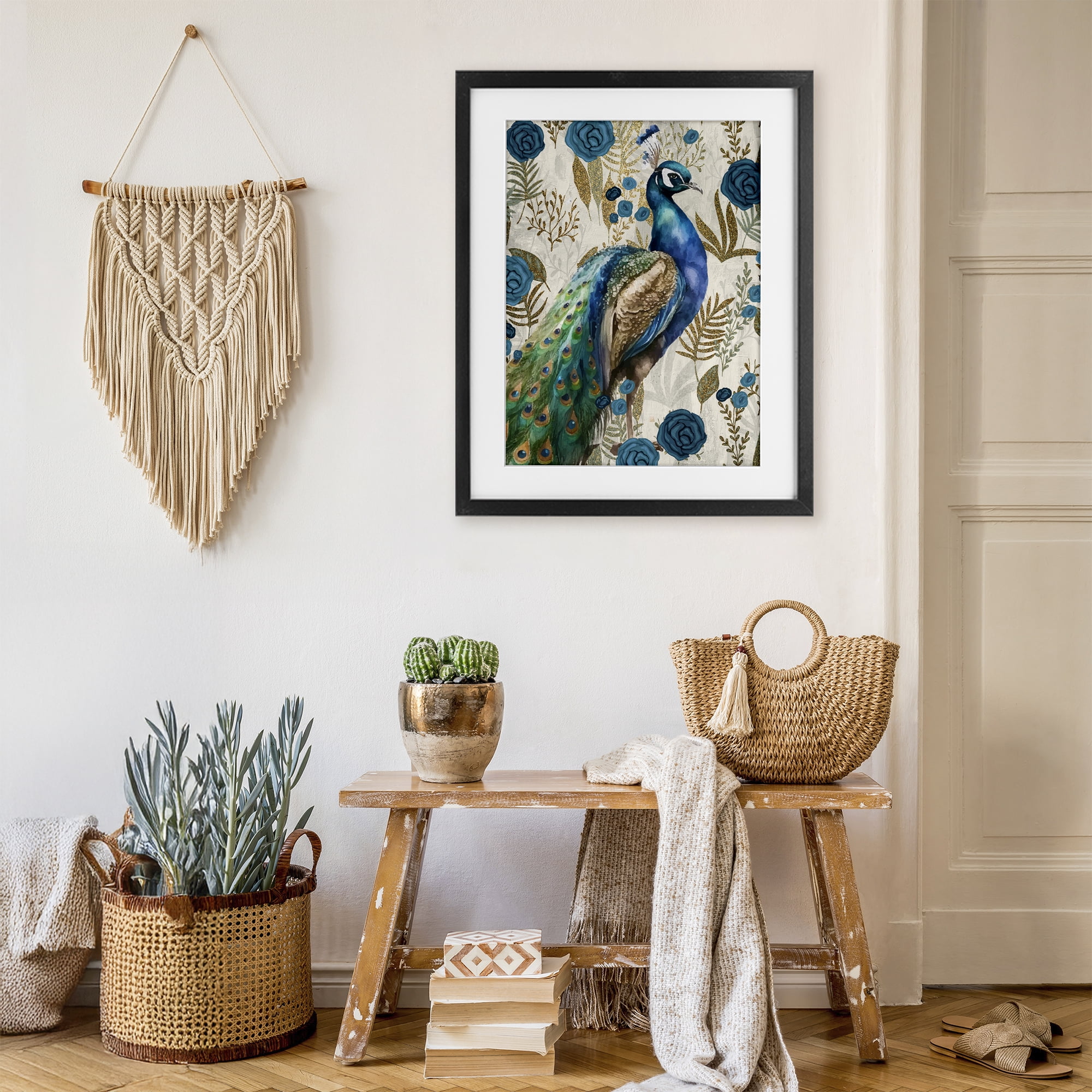 Stupell Industries Peacock Pride Botanicals Black Framed Print Under Glass, design by Kim Allen