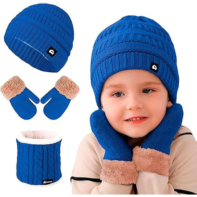 Juego de Gorro, Bufanda y Guantes de Invierno Bluelander, a Prueba de Viento, Azul