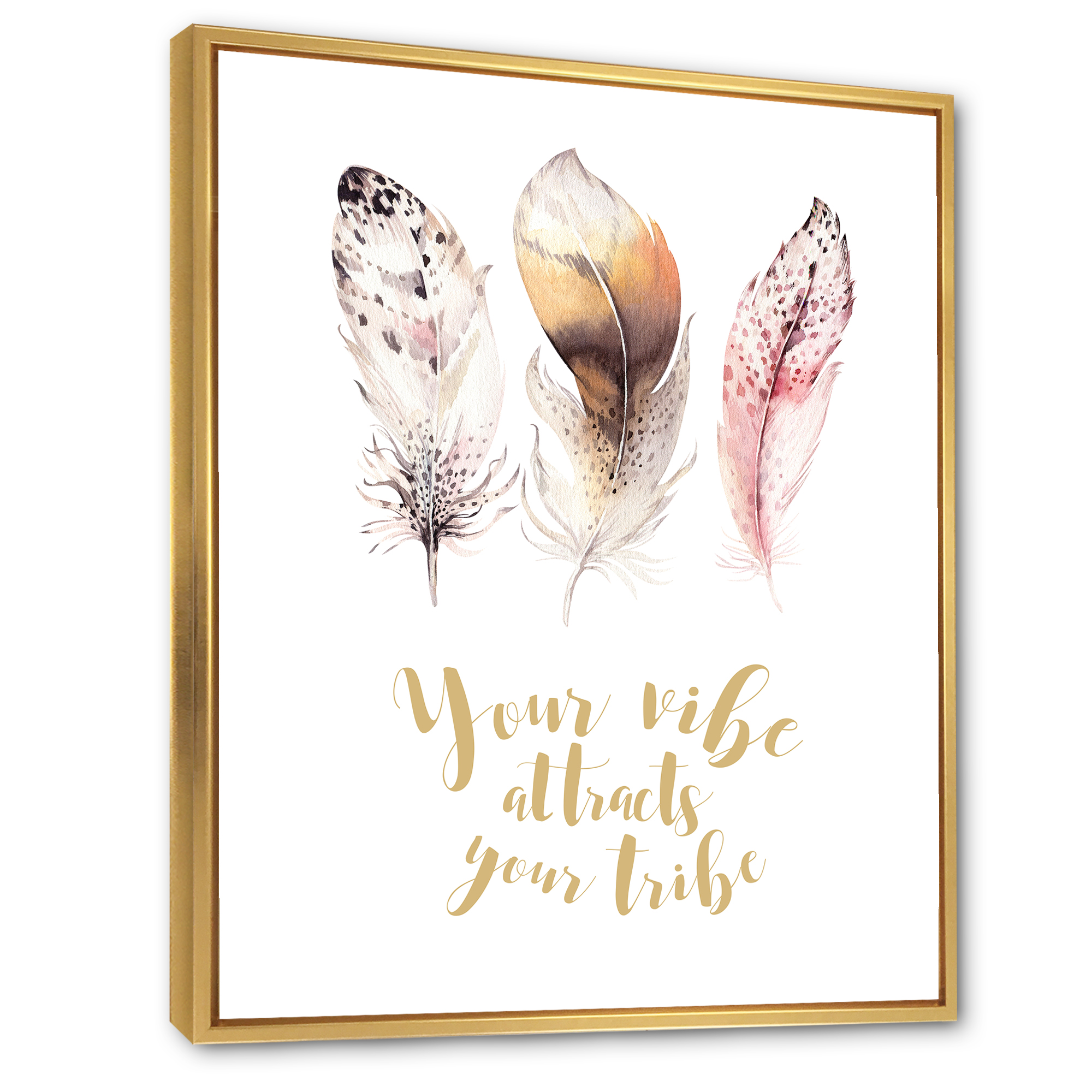 Your Vibe Attracts Your Tribe Ethnic Feathers I 30 in x 40 in Framed Painting Canvas Art Print, by Designart