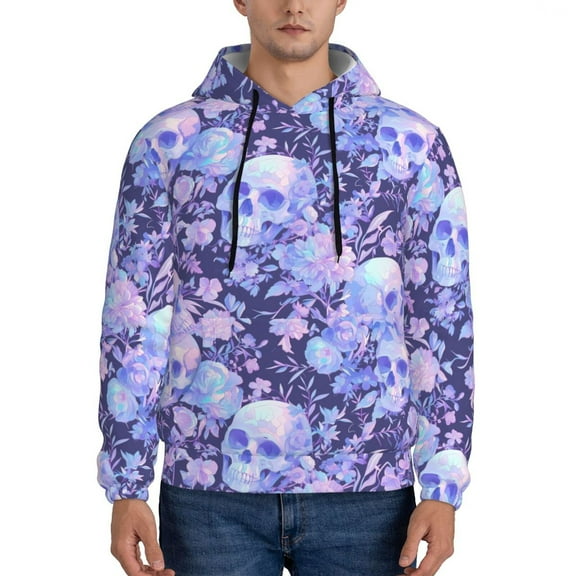 Naloa flower crystal Skull Men's Casual Hooded Collar Drawstring Hoodies Pullover Sweatshirts Casual Long Sleeve Shirts-Small