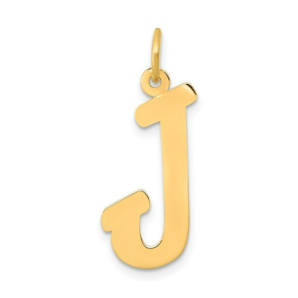 AA Jewels Solid 14k Yellow Gold Small Script Initial Letter J Alphabet Charm Pendant 17mm