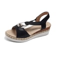 thumbnail image 7 of Rokment Women's Platform Chunky Heels Dressy Sandals Fashion Casual Metallic Silver Buckles Leather Elastic Ankle Strap Wedge Slingback Heeled Summer Comfortable Walking Shoes Black Size 6, 7 of 7