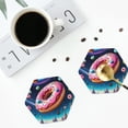 thumbnail image 4 of Vsdgher Starry Sky Pine Tree Donut Leather Coasters for Drinks, Durable Drink Coasters 4 Set for Tabletop Protection, Luxurious Home Décor and Housewarming Gift ( {designName})Hexagon, 4 of 6