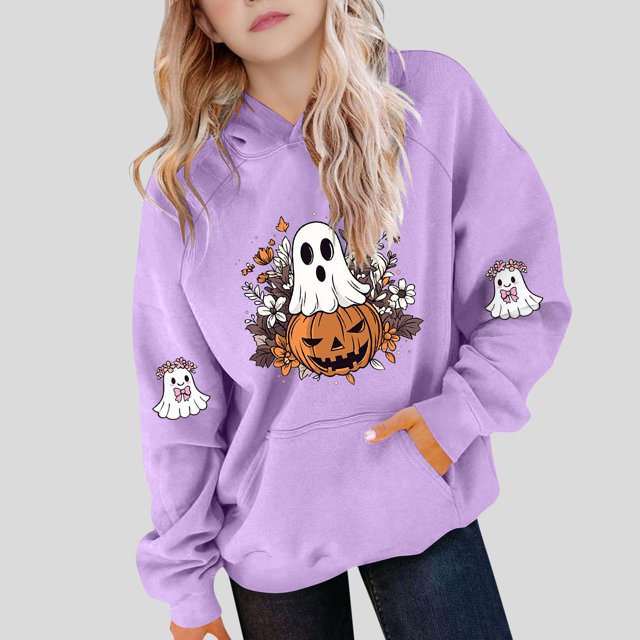 YUNAFFT Chandail à Capuchon pour Enfants 5-15 Ans avec Poche Manches Raglan Molleton Japonais Décontracté Halloween Automne Hiver Multicolore