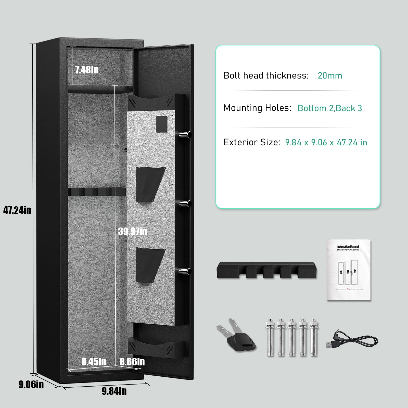 2 Gun Safe for Pistols, Quick Access Gun Safe with Silent Mode and Alarm System, Gun Cabinet with Removable Shelf and Adjustable Gun Slots