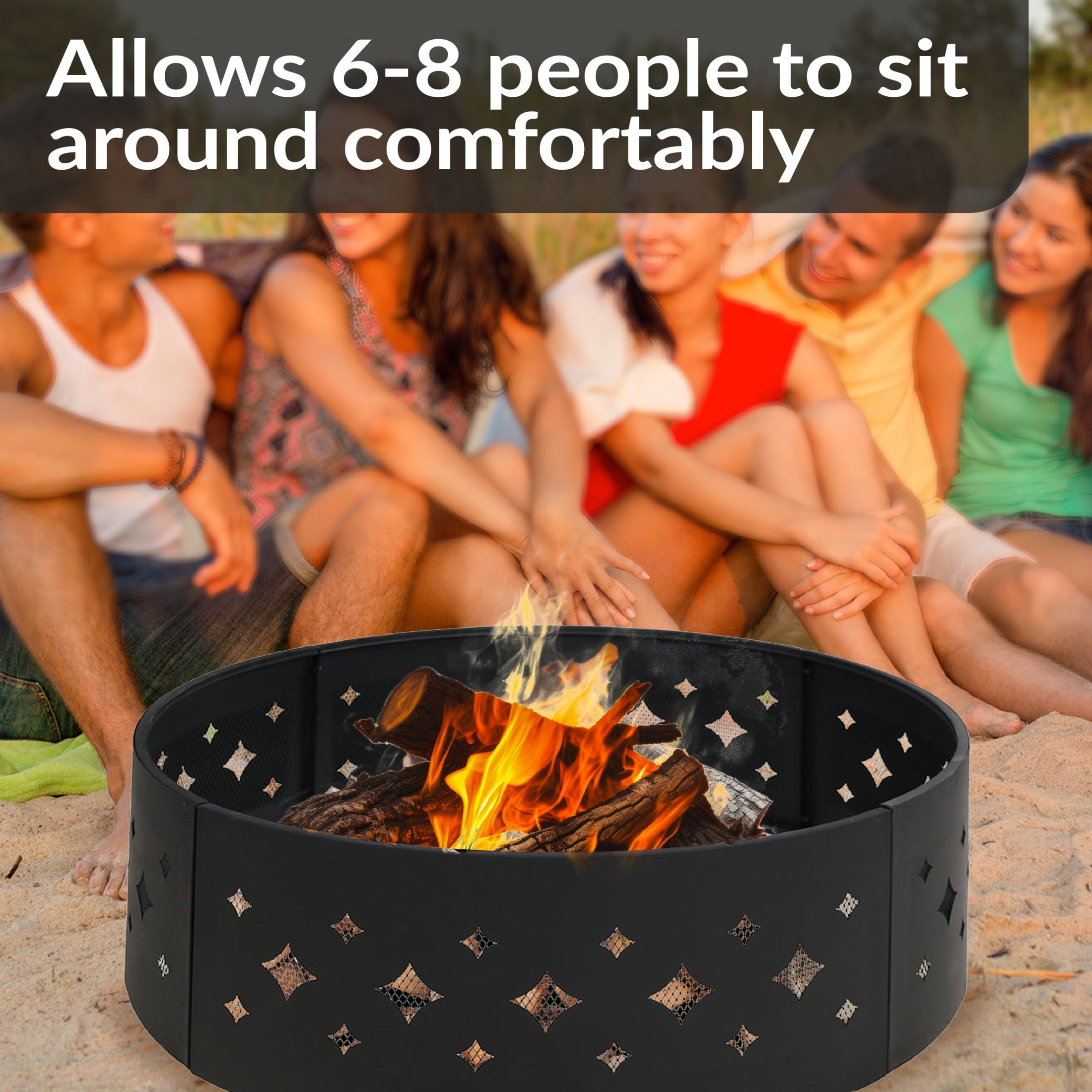 Sunnydaze Diamond 36" Round Steel Wood Burning Fire Pit Ring