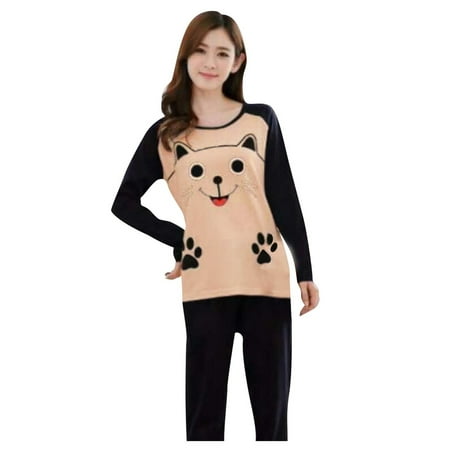 

Women Workout Sets 2 Piece Yoga Outfits Winter Fall O-neck Loose Long Sleeves Shirt + Long Pants Pajamas Two- Trousers Suit