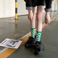 thumbnail image 6 of COUVER Kelly Green and White Cotton Checkered Mid Calf Crew Socks 2 Pack Women's, 6 of 8