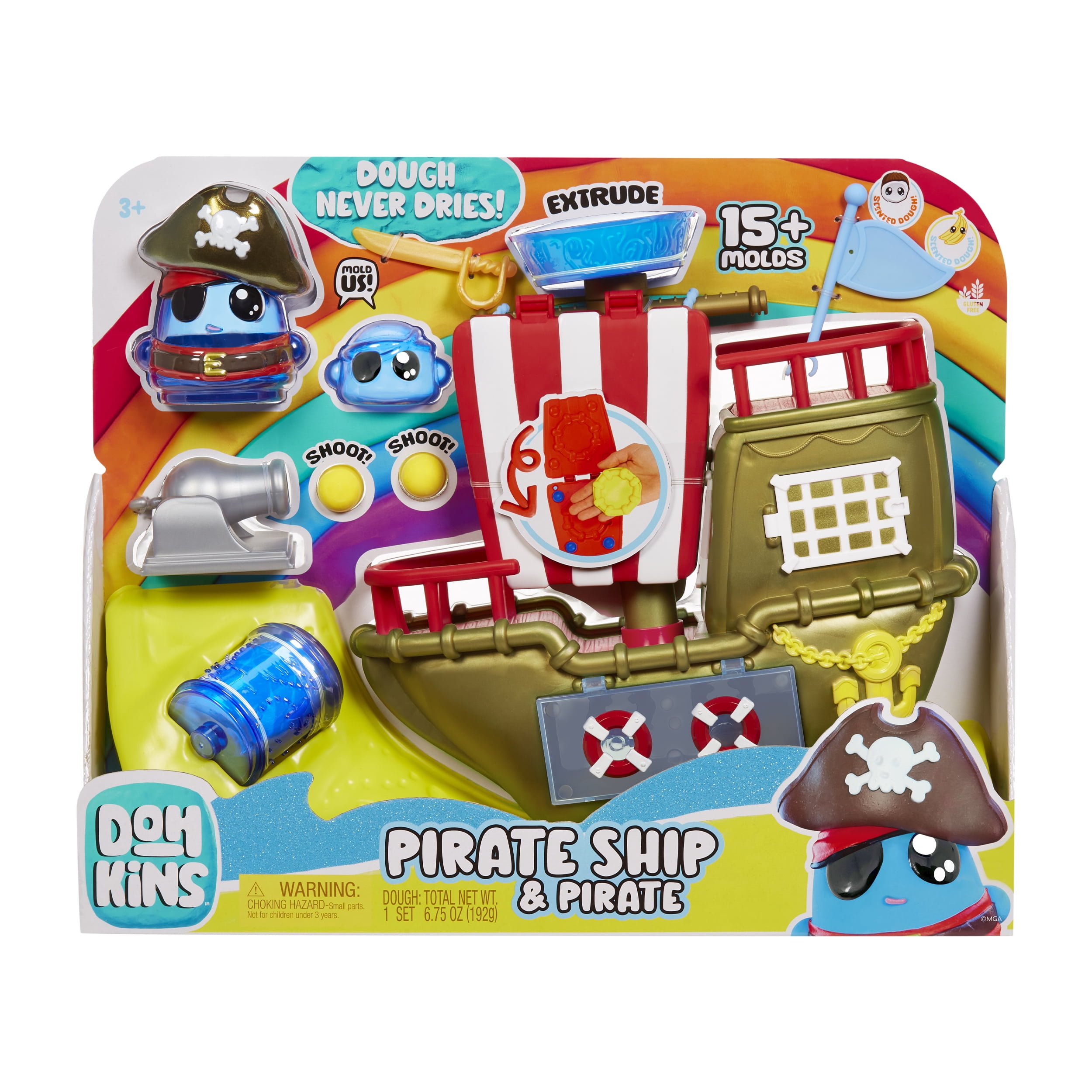 DohKins Pirate Ship Playset & Pirate - Scented Dough that Never Dries, DIY Kids Gift, Ages 3+