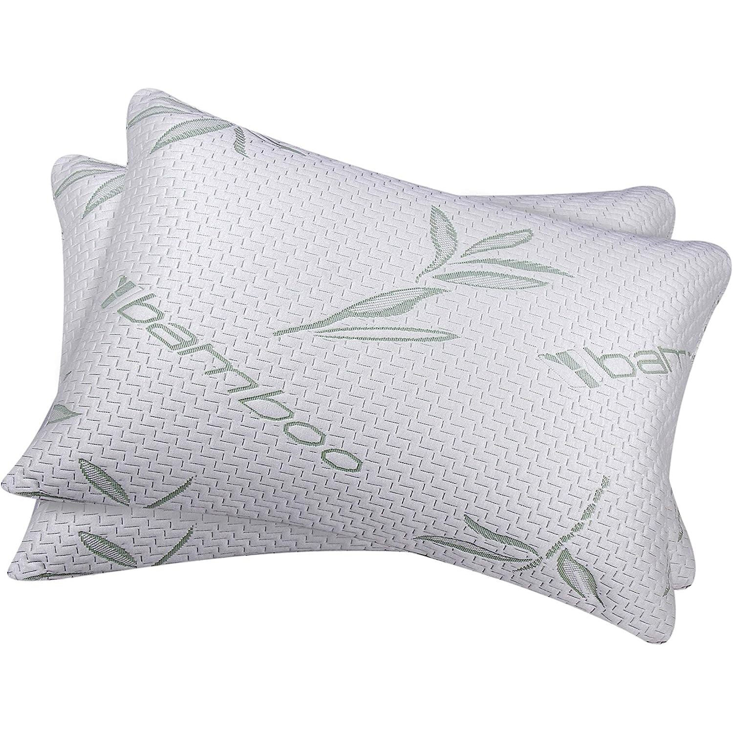 Bamboo Memory Foam Hypoallergenic Bed Pillow 2 PC Set Pillow with Bamboo Cover Size Standard