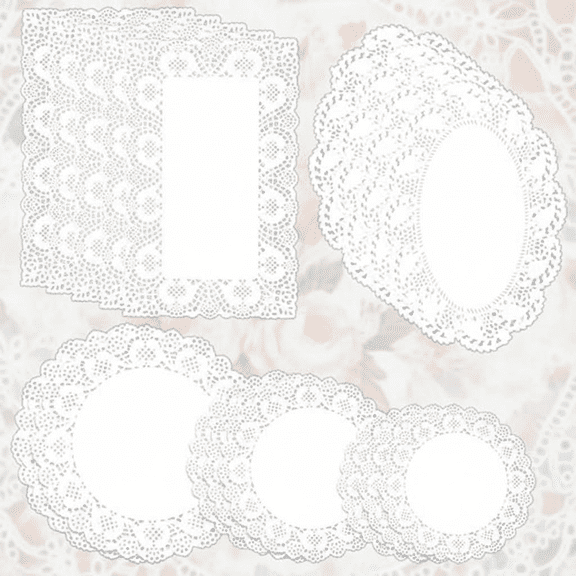 150-Piece Assorted Size White Lace Paper Doilies Set, Disposable Rectangular and Round Decorative Liners for Dessert Trays, Buffet Tables, Cake Plates, Party Decor, and Furniture Protection