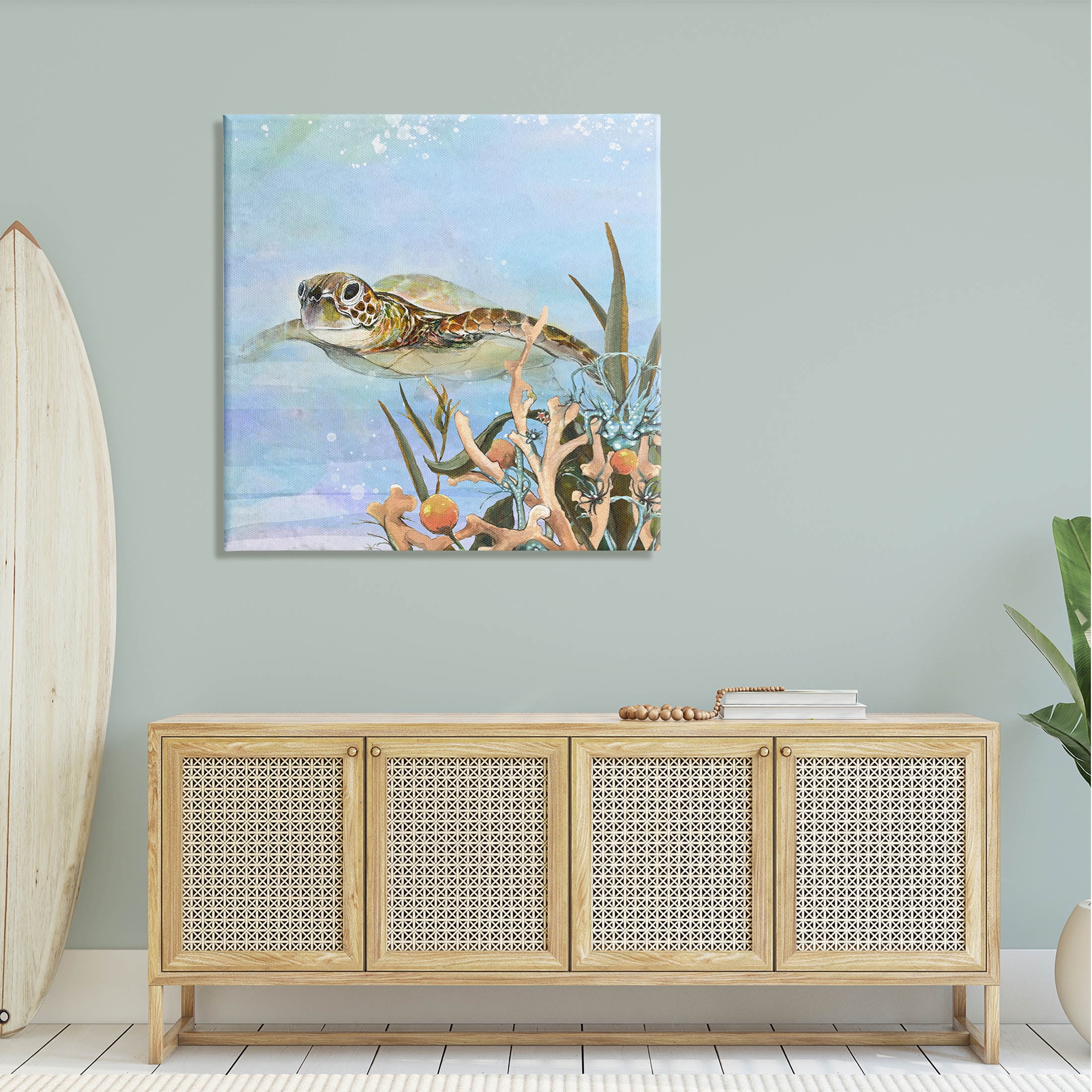 Stupell Industries Underwater Sea Turtle Swimming Graphic Art Gallery Wrapped Canvas Print Wall Art, Design by Diannart