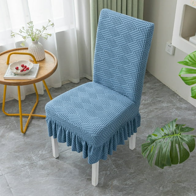 Stretch Dining Chair Covers with Skirt, Washable Spandex Slipcovers Full Protection, Elastic Non-Slip Seat Covers for Kitchen Wedding Banquet Home Decor, Blue